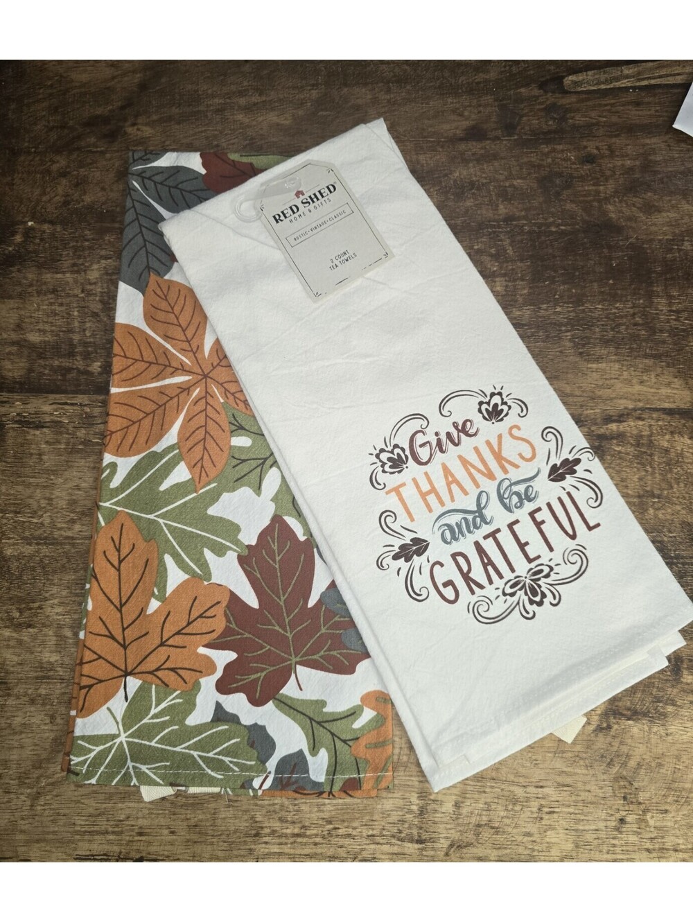 Red Shed, Tea Towel Set Of 2, Give Thanks And Be Grateful, New